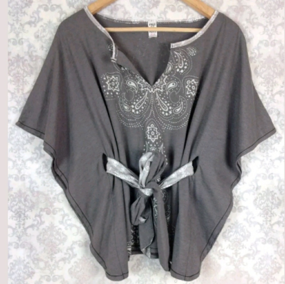 **SOLD** Free People Gray Floral Waist Tie Boho Shirt XS - Picture 7 of 8
